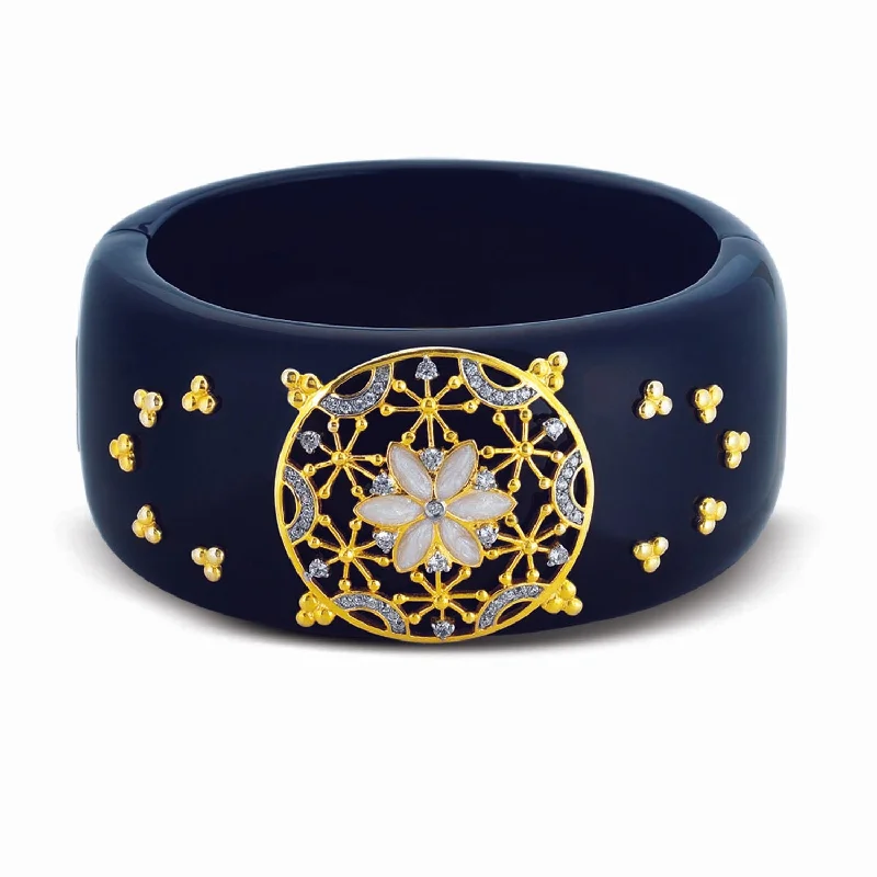 Fluid bracelet-STERLING SILVER GOLD PLATED BANGLE WITH BLACK RESIN