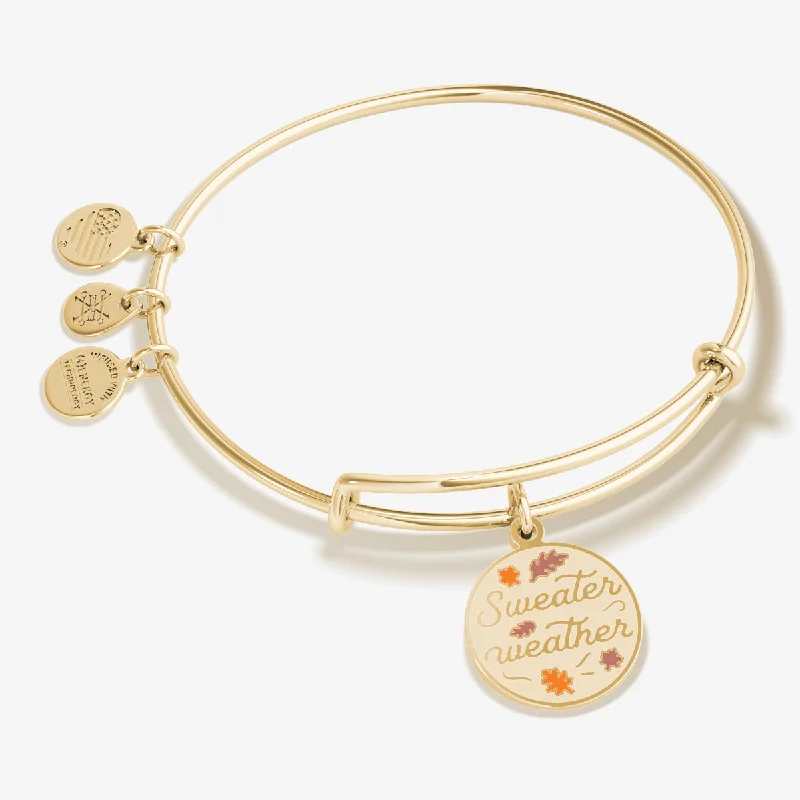 Stamped gem bracelet-'Sweater Weather' Charm Bangle Bracelet