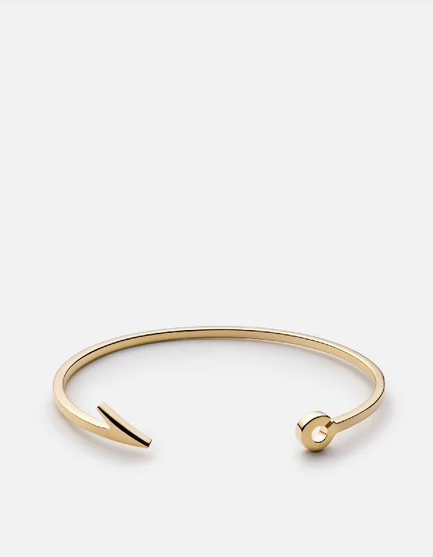 Hand-grooved bracelet-Thin Fish Hook Cuff, Gold Vermeil