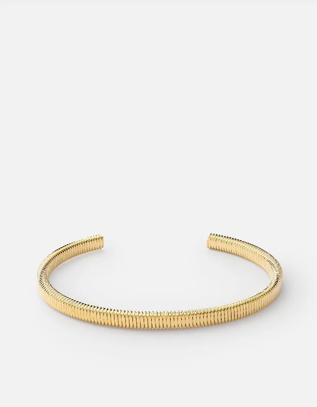 Grooved pattern bracelet-Thread Cuff, 14k Gold