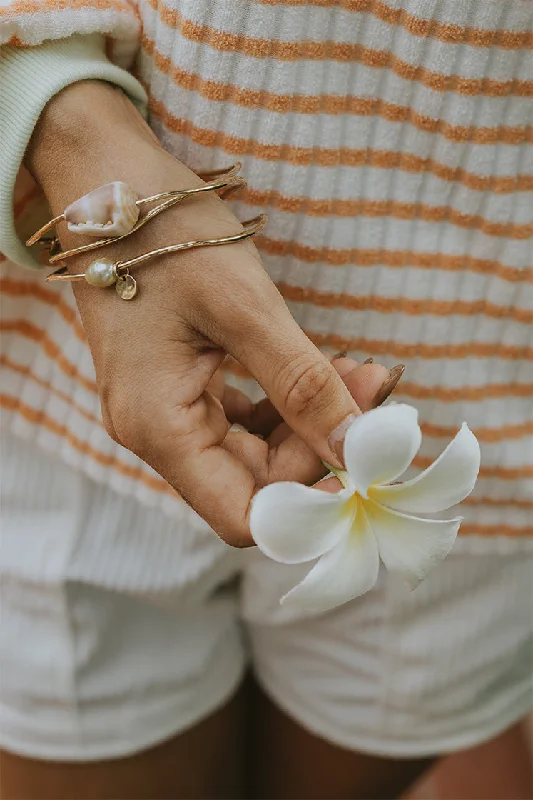 Brushed steel bracelet-Ti Leaf Bangle - Cone Shell