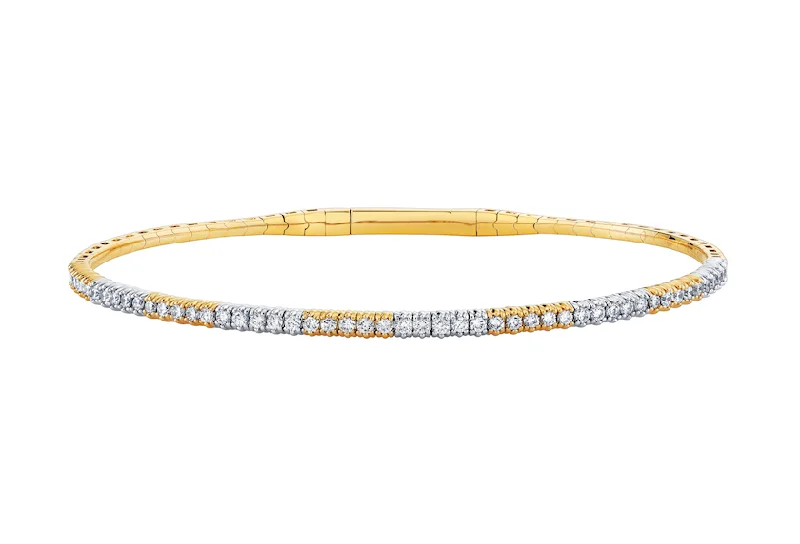 Solid-set pave bracelet-Two Tone Flex Bangle