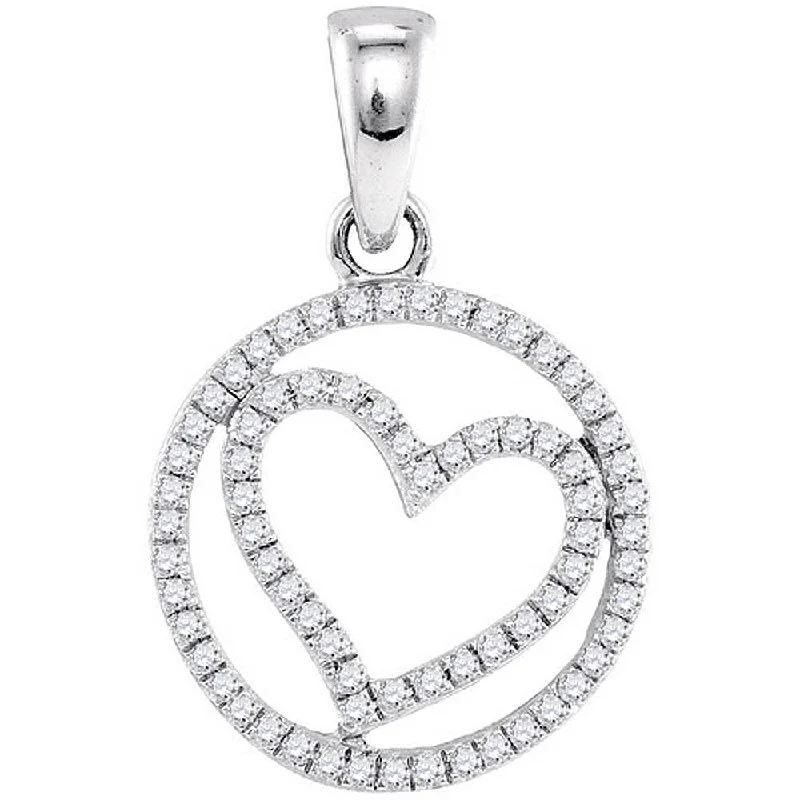 Faint silver necklace-10k White Gold Round Diamond Womens Circular Captured Heart Circle Pendant 1/4 Cttw