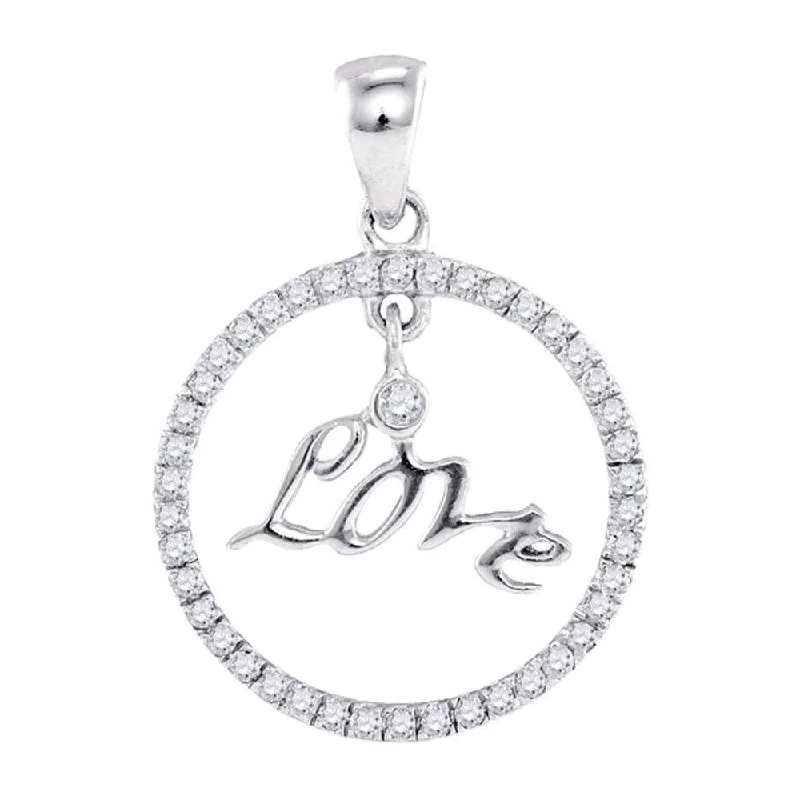 Swirled design necklace-10k White Gold Round Diamond Womens Circular Captured Love Circle Pendant