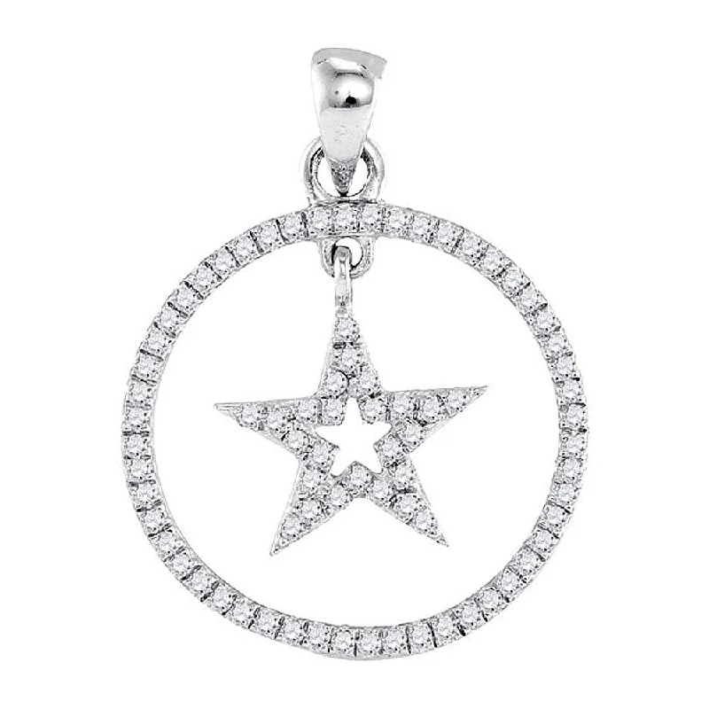 Rich kyanite necklace-10k White Gold Round Diamond Womens Dangling Star Circle Pendant 1/4 Cttw