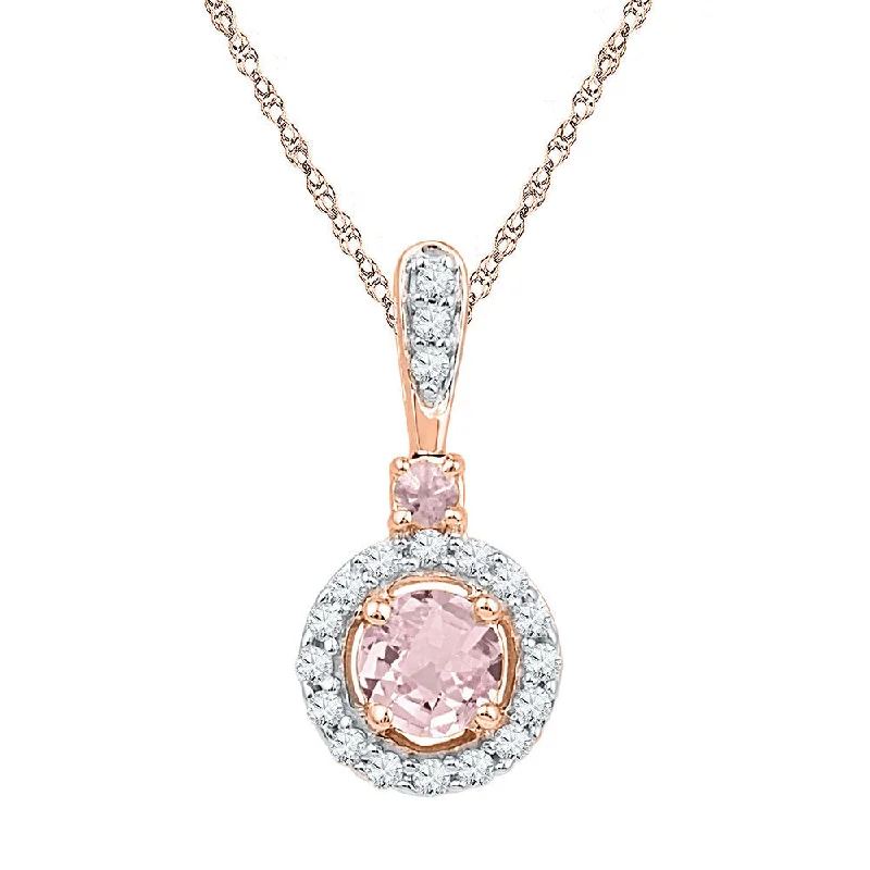 Dimpled necklace-10kt Rose Gold Womens Round Lab-Created Morganite Solitaire Pendant 1/2 Cttw