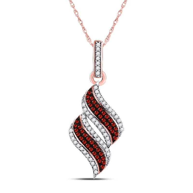 Clean cut necklace-10kt Rose Gold Womens Round Red Color Enhanced Diamond Cascading Fashion Pendant 1/3 Cttw