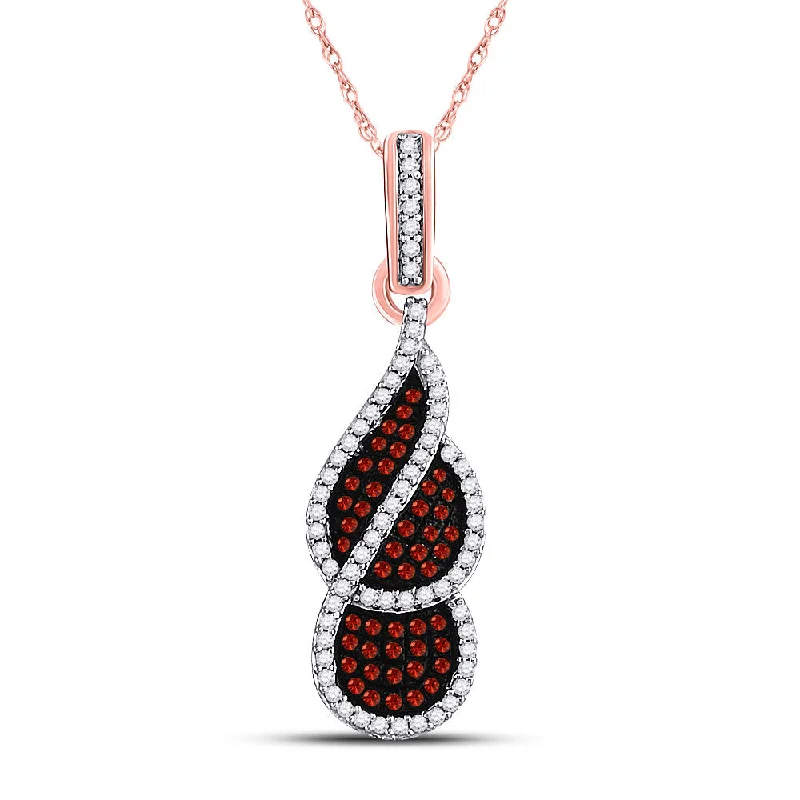 Elevated stone necklace-10kt Rose Gold Womens Round Red Color Enhanced Diamond Fashion Pendant 1/3 Cttw