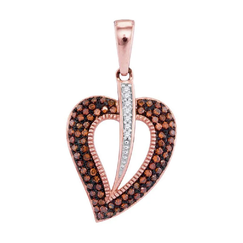 Shiny gem necklace-10kt Rose Gold Womens Round Red Color Enhanced Diamond Heart Pendant 1/4 Cttw