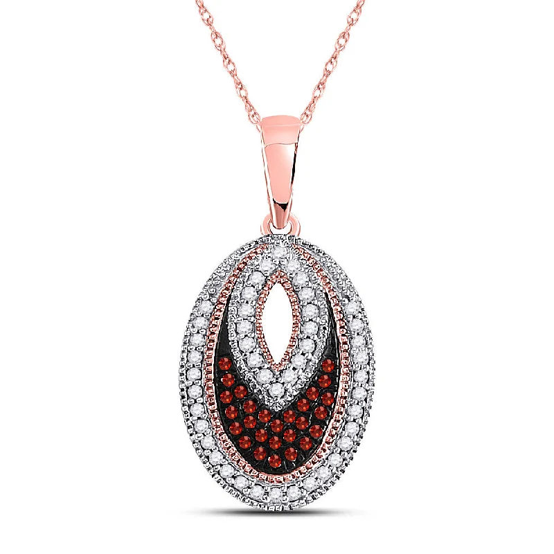 Horizon-cut necklace-10kt Rose Gold Womens Round Red Color Enhanced Diamond Oval Pendant 1/5 Cttw