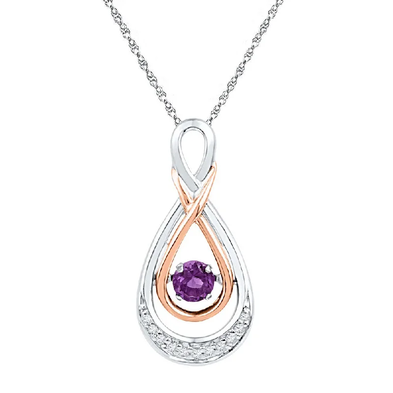 Fine-level necklace-10kt Two-tone Gold Womens Round Lab-Created Amethyst Teardrop Pendant 1/4 Cttw