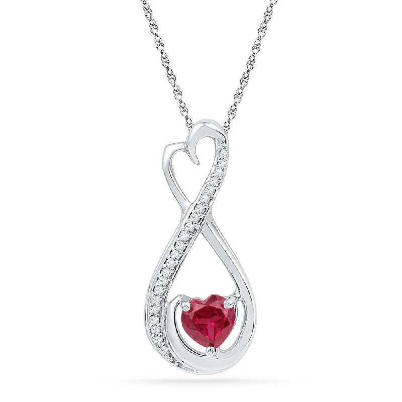 Dimpled necklace-10kt White Gold Womens Heart Lab-Created Ruby Solitaire Diamond Infinity Pendant 5/8 Cttw