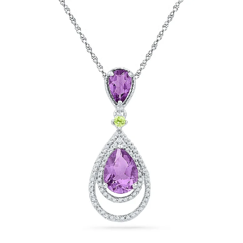 Reed cluster necklace-10kt White Gold Womens Pear Lab-Created Amethyst Fashion Pendant 1-1/2 Cttw