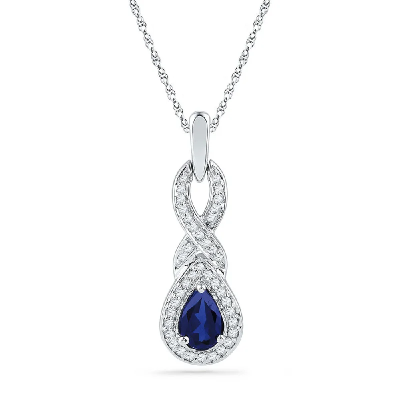 Holo necklace-10kt White Gold Womens Pear Lab-Created Blue Sapphire Solitaire Pendant 5/8 Cttw