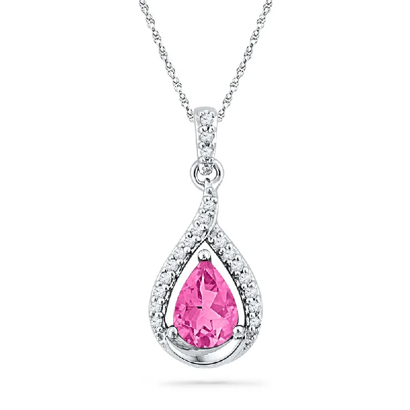 Night moon necklace-10kt White Gold Womens Pear Lab-Created Pink Sapphire Solitaire Diamond Pendant 1-5/8 Cttw