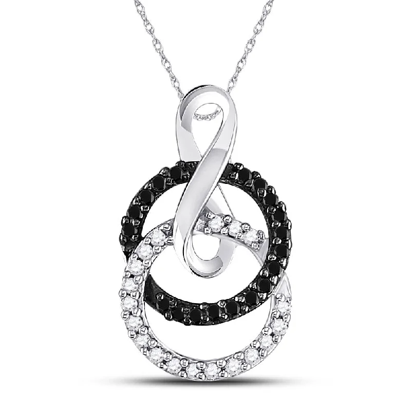 Satin gold necklace-10kt White Gold Womens Round Black Color Enhanced Diamond Double Circle Pendant 1/5 Cttw