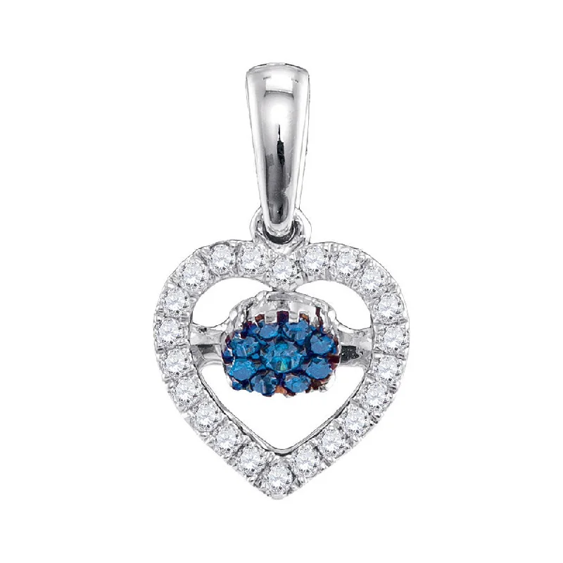 Glowing citrine necklace-10kt White Gold Womens Round Blue Color Enhanced Diamond Heart Pendant 1/6 Cttw