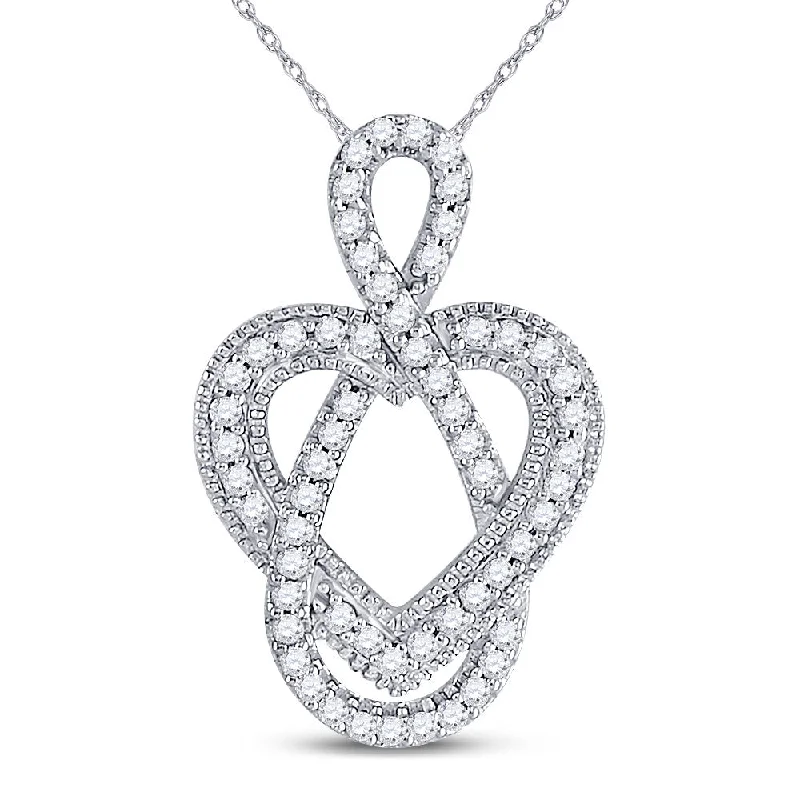 Shiny nickel necklace-10kt White Gold Womens Round Diamond Captured Infinity Heart Pendant 1/6 Cttw