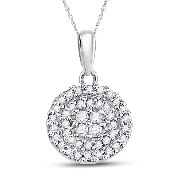 Polished steel necklace-10kt White Gold Womens Round Diamond Circle Cluster Pendant 1/4 Cttw