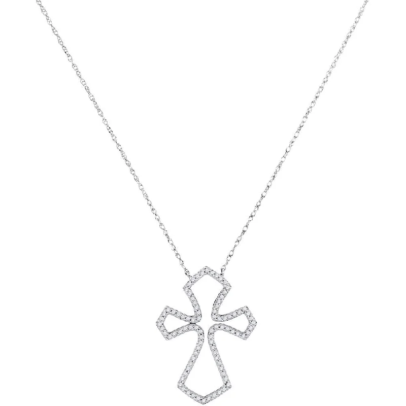 Satin titanium necklace-10kt White Gold Womens Round Diamond Cross Pendant 1/4 Cttw