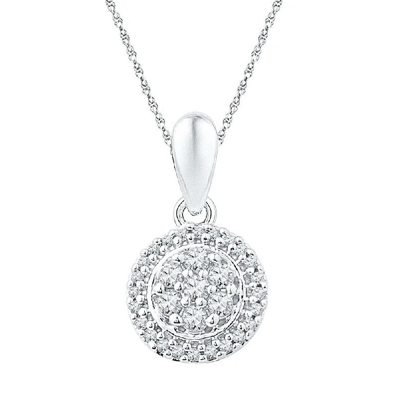 Vivid topaz necklace-10kt White Gold Womens Round Diamond Halo Flower Cluster Pendant 1/4 Cttw