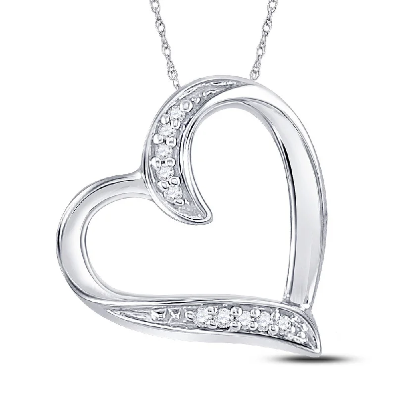 Heptagon pendant necklace-10kt White Gold Womens Round Diamond Heart Outline Pendant .03 Cttw