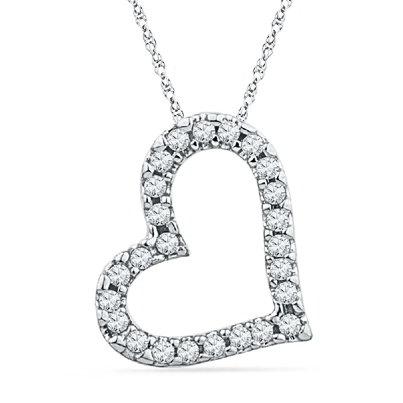 Pale morganite necklace-10kt White Gold Womens Round Diamond Heart Pendant 1/10 Cttw