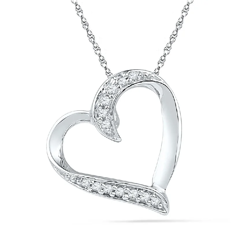 Pure pearl necklace-10kt White Gold Womens Round Diamond Heart Pendant 1/20 Cttw