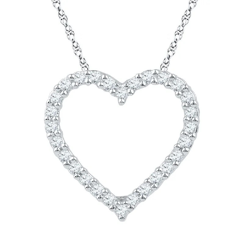 Patterned glaze necklace-10kt White Gold Womens Round Diamond Heart Pendant 1/4 Cttw