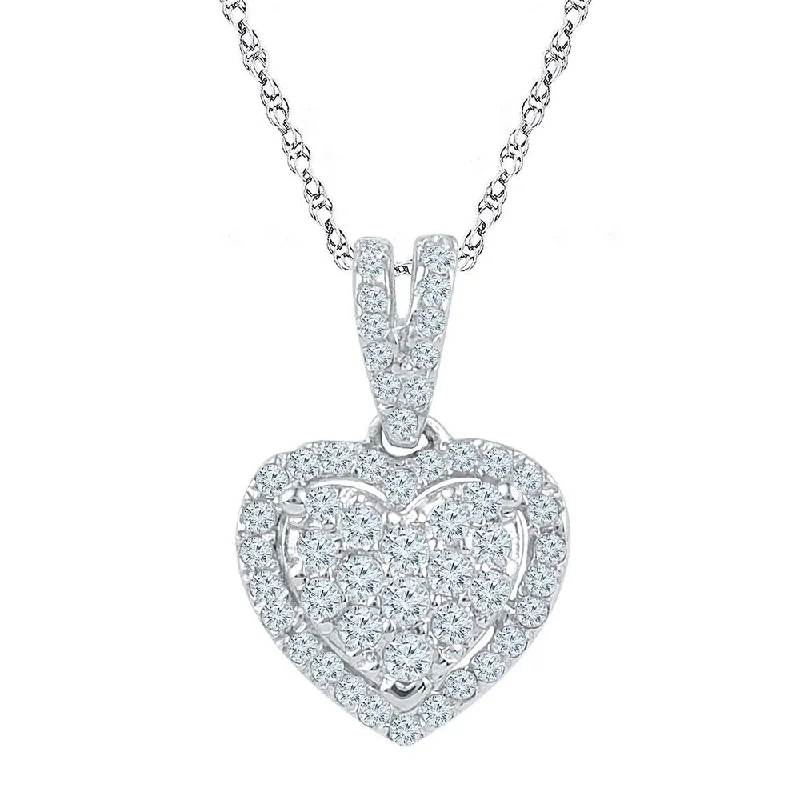 Crafted gold necklace-10kt White Gold Womens Round Diamond Heart Pendant 1/5 Cttw