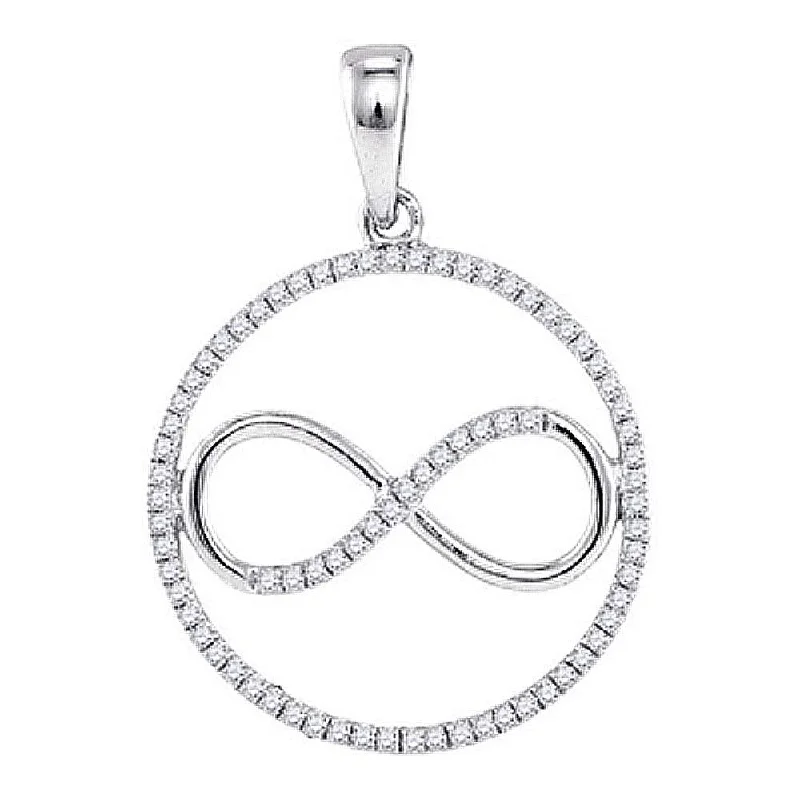 Peaked ridge necklace-10kt White Gold Womens Round Diamond Infinity Circle Pendant 1/3 Cttw