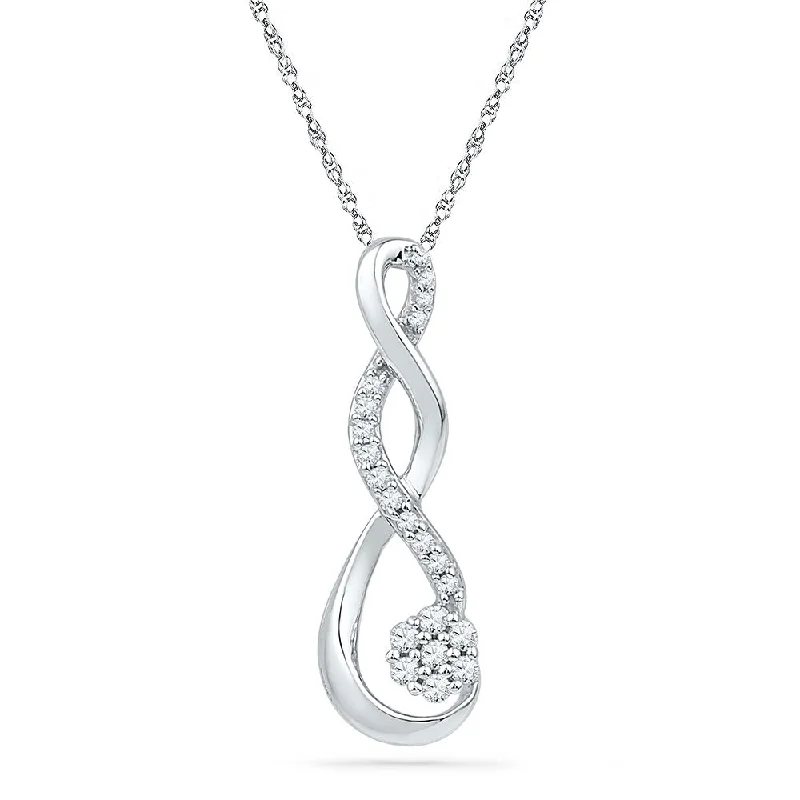 Arch motif necklace-10kt White Gold Womens Round Diamond Infinity Cluster Pendant 1/6 Cttw