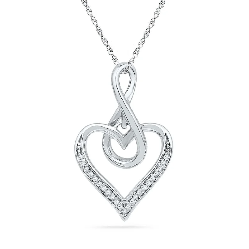 Ruffled rim necklace-10kt White Gold Womens Round Diamond Infinity Heart Pendant 1/20 Cttw