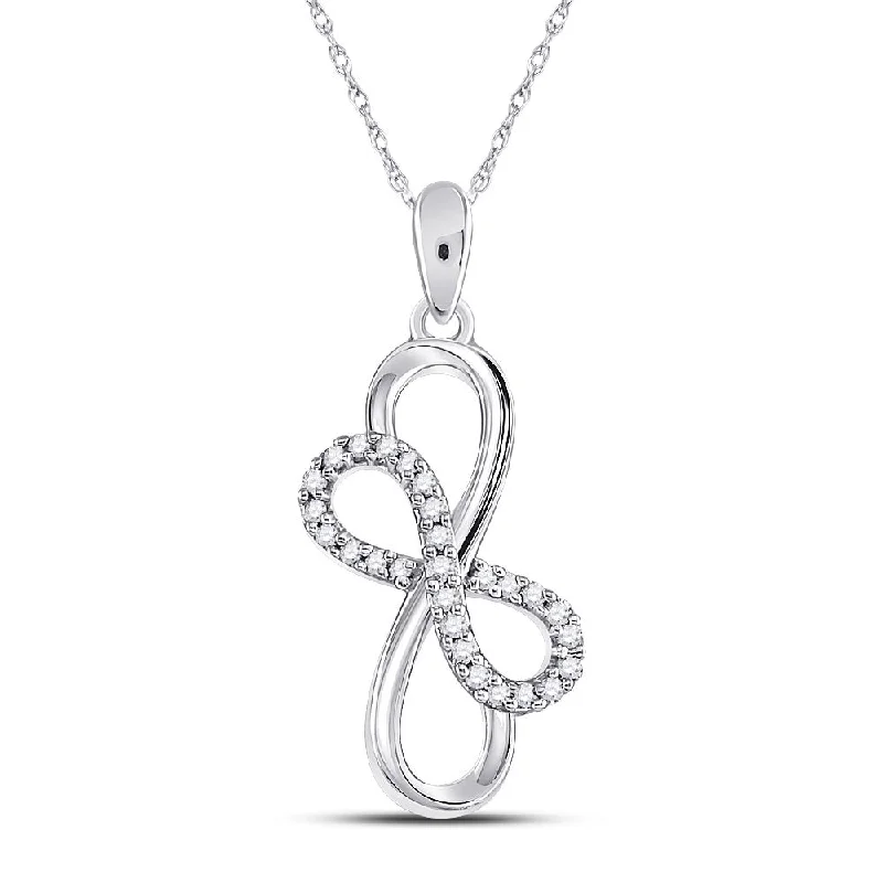 Hand-grooved necklace-10kt White Gold Womens Round Diamond Linked Double Infinity Pendant 1/6 Cttw