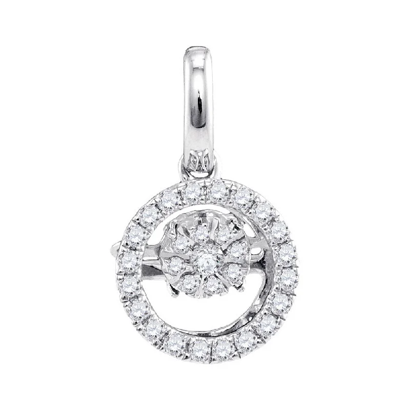 Four-stone necklace-10kt White Gold Womens Round Diamond Moving Twinkle Solitaire Pendant 1/8 Cttw