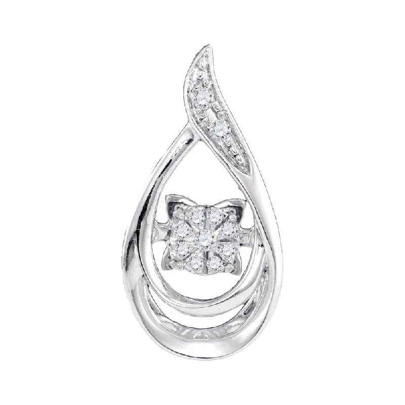 Stamped design necklace-10kt White Gold Womens Round Diamond Moving Twinkle Solitaire Teardrop Pendant 1/20 Cttw