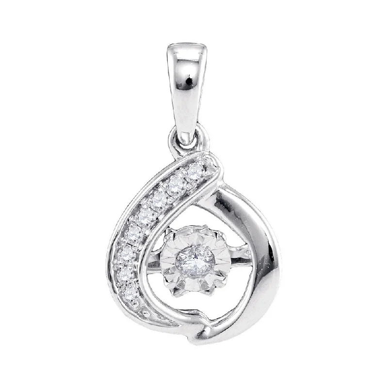 Angled stone necklace-10kt White Gold Womens Round Diamond Solitaire Moving Twinkle Pendant 1/10 Cttw