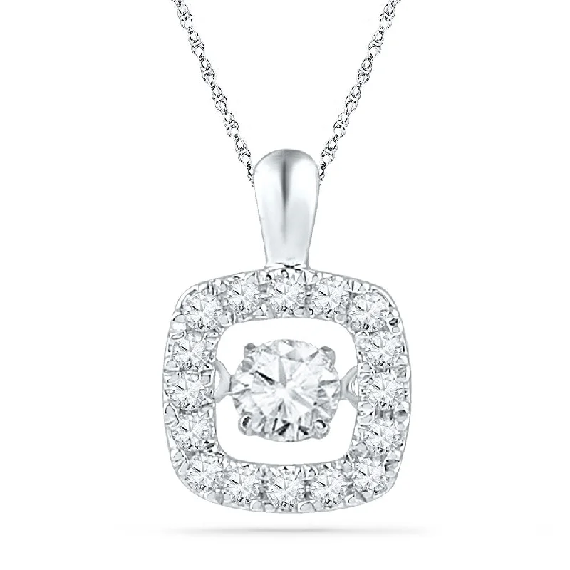 Dainty filigree necklace-10kt White Gold Womens Round Diamond Square Moving Twinkle Pendant 1/4 Cttw