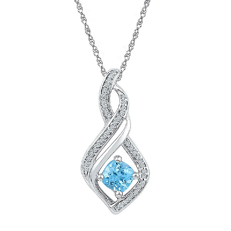 Polished steel necklace-10kt White Gold Womens Round Lab-Created Blue Topaz Diamond Pendant 3/4 Cttw