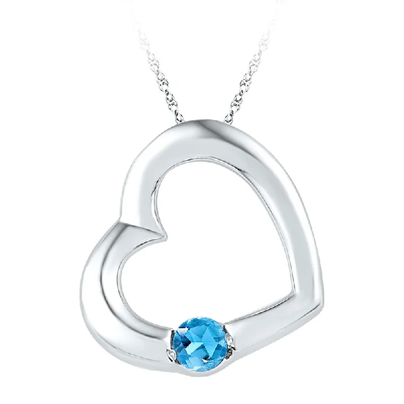 Knotted cord necklace-10kt White Gold Womens Round Lab-Created Blue Topaz Heart Pendant 1/6 Cttw