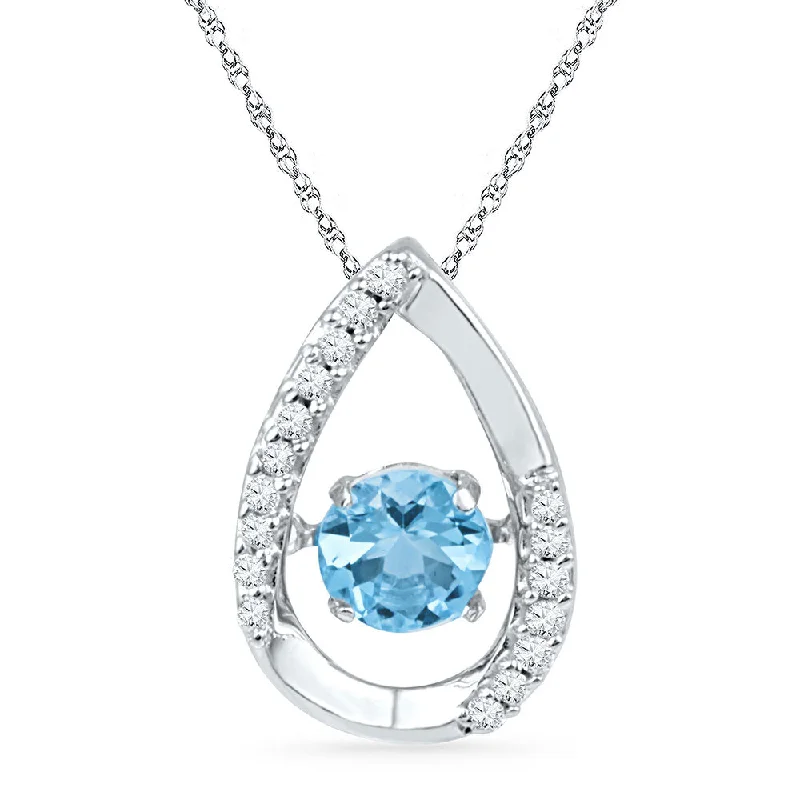 Bloom-bud necklace-10kt White Gold Womens Round Lab-Created Blue Topaz Solitaire Pendant 3/4 Cttw