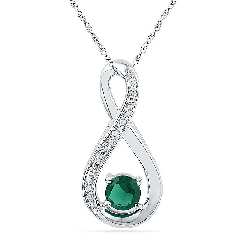 Curving bar necklace-10kt White Gold Womens Round Lab-Created Emerald Infinity Diamond Pendant 1/2 Cttw