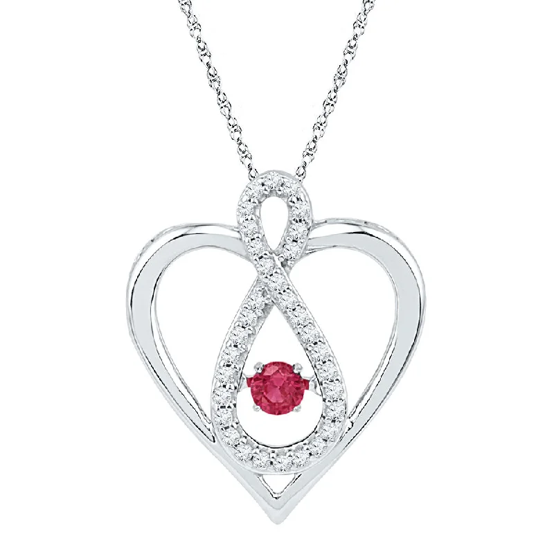 Buried necklace-10kt White Gold Womens Round Lab-Created Ruby Diamond Infinity Heart Pendant 1/4 Cttw