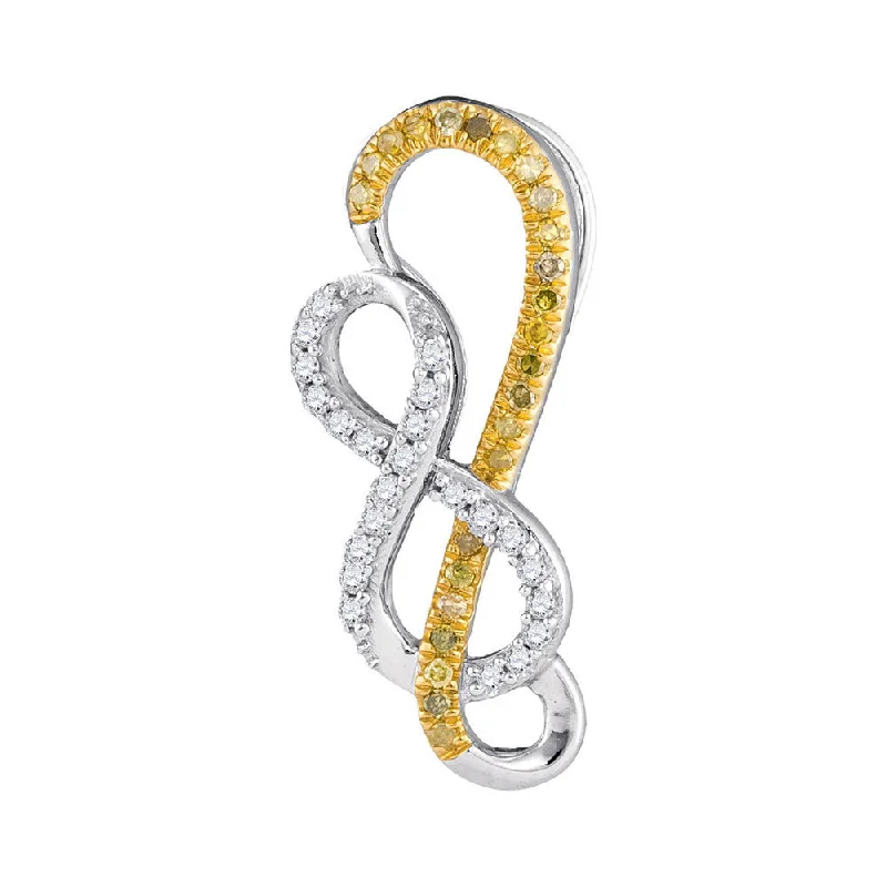 Stout link necklace-10kt White Gold Womens Round Yellow Color Enhanced Diamond Double Infinity Pendant 1/6 Cttw