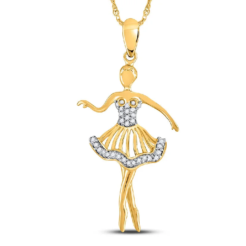 Sharp stone necklace-10kt Yellow Gold Womens Round Diamond Ballerina Dancer Fashion Pendant 1/10 Cttw