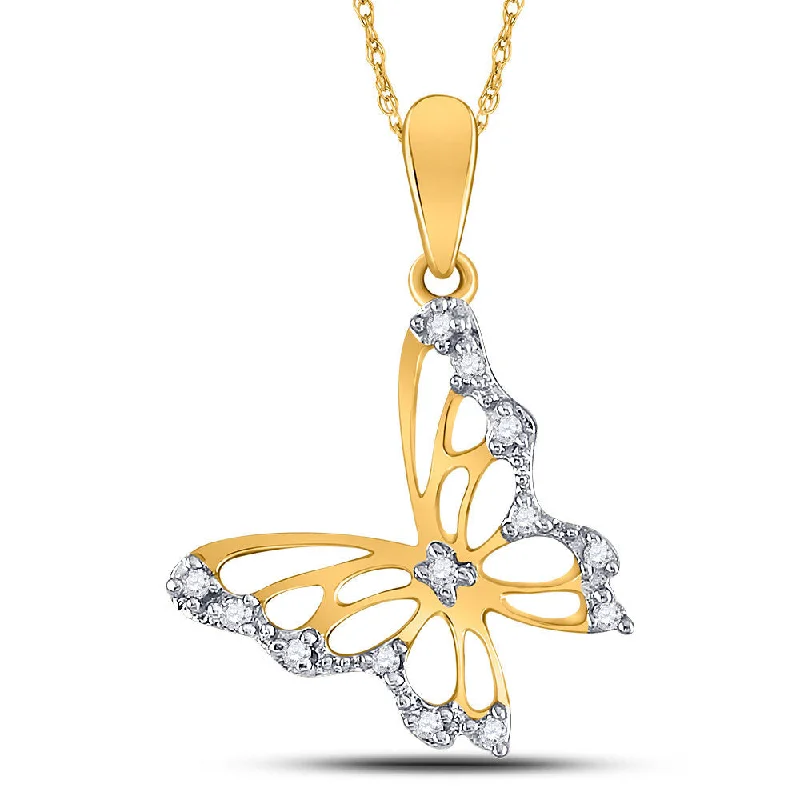 Open-horizon necklace-10kt Yellow Gold Womens Round Diamond Butterfly Bug Pendant 1/20 Cttw