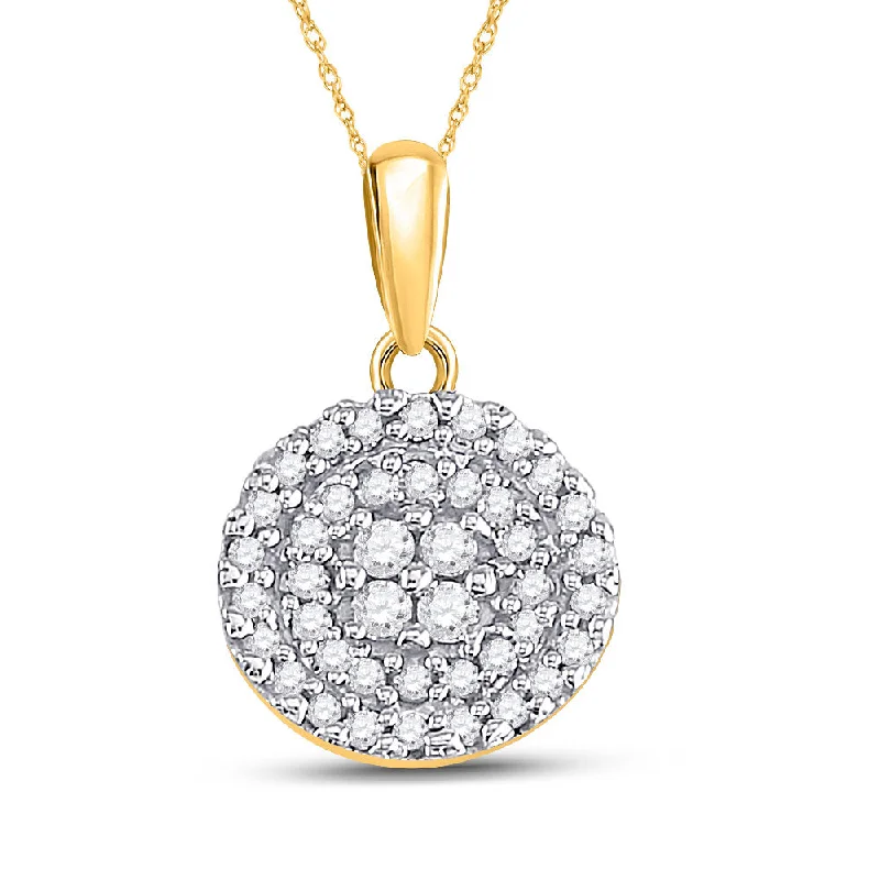 Gentle wave necklace-10kt Yellow Gold Womens Round Diamond Circle Cluster Pendant 1/4 Cttw