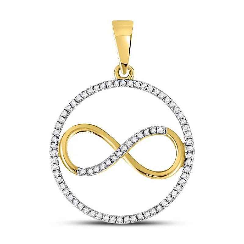 Buried necklace-10kt Yellow Gold Womens Round Diamond Circle Infinity Pendant 1/3 Cttw