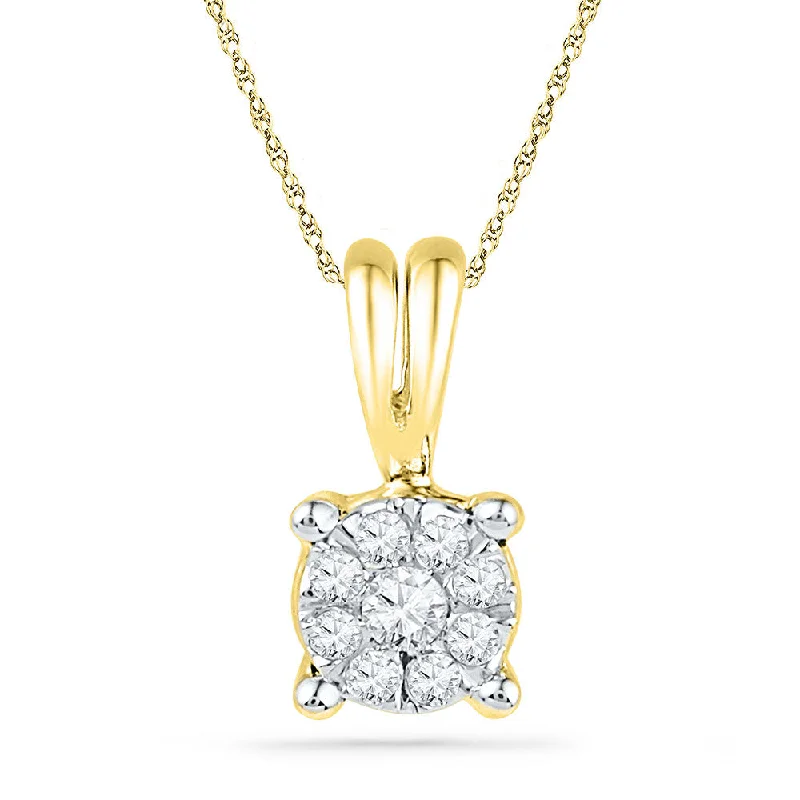 Satin titanium necklace-10kt Yellow Gold Womens Round Diamond Cluster Pendant 1/12 Cttw