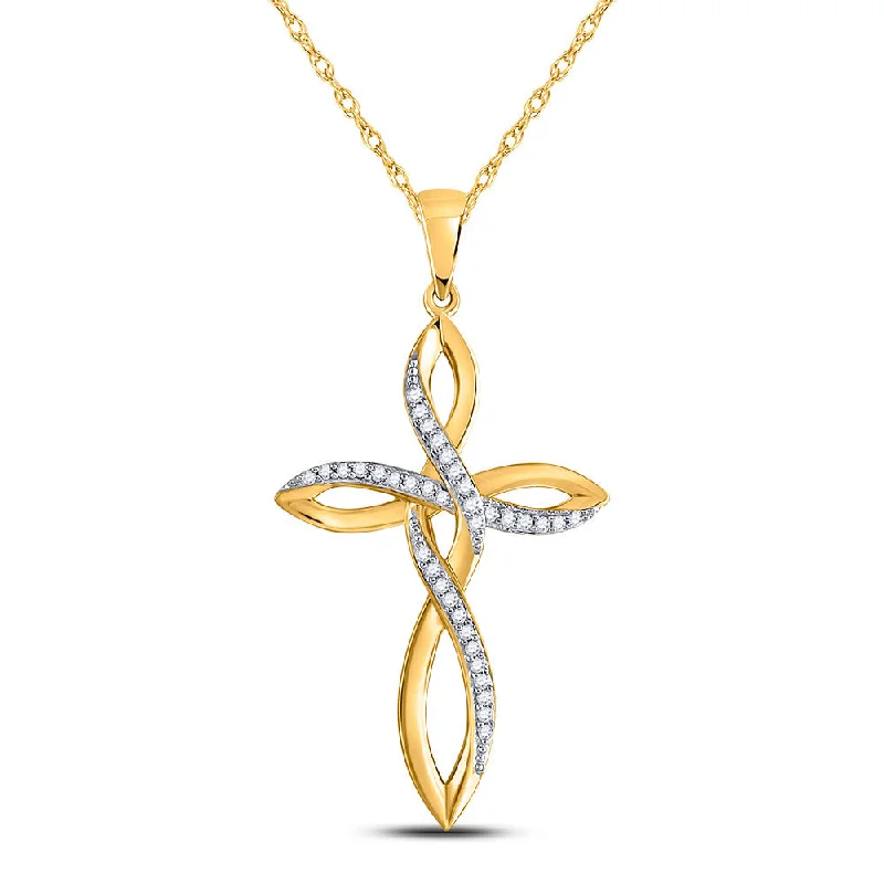 Pure pearl necklace-10kt Yellow Gold Womens Round Diamond Cross Pendant 1/10 Cttw